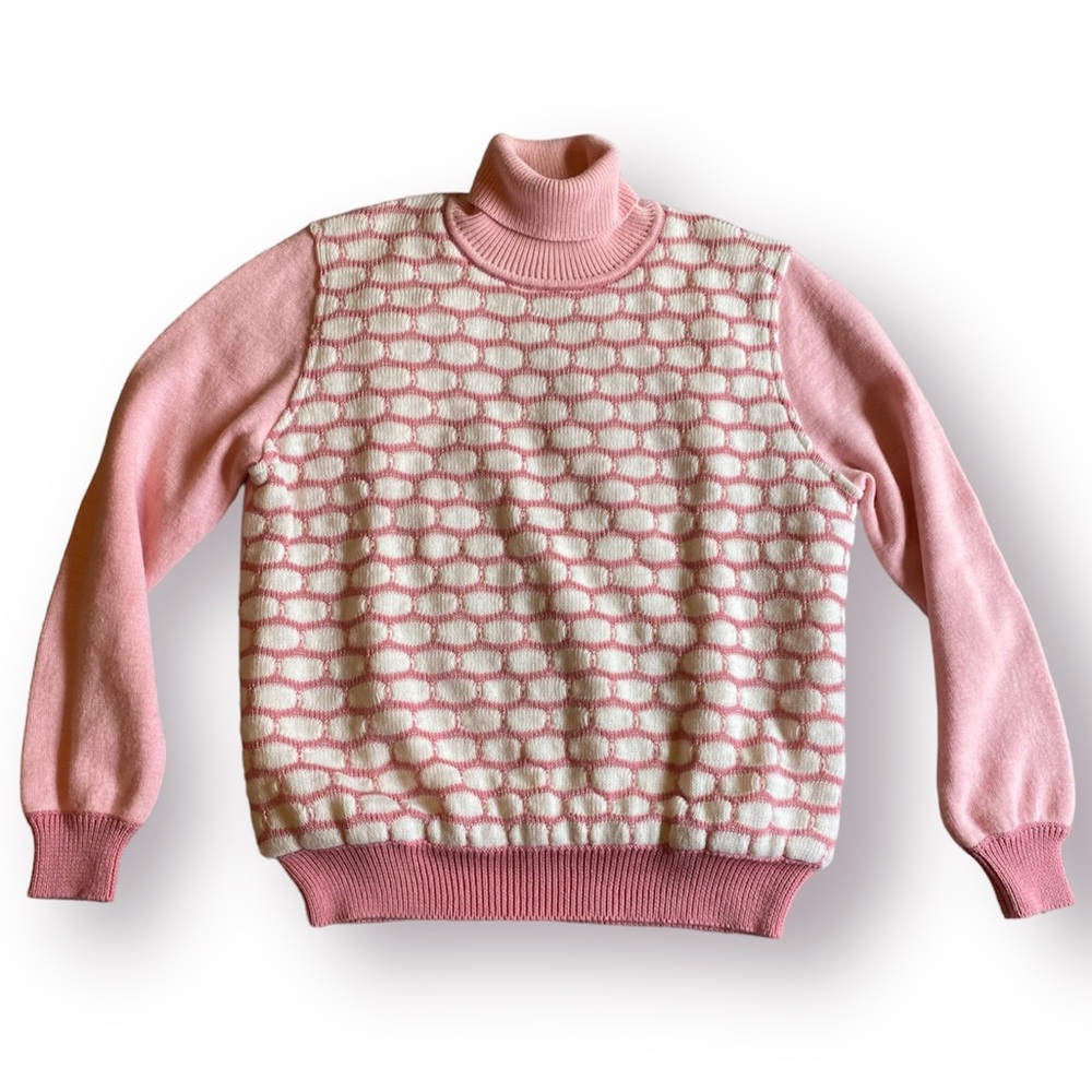 Vtg Courreges Paris Mod Pink Turtleneck Sweater